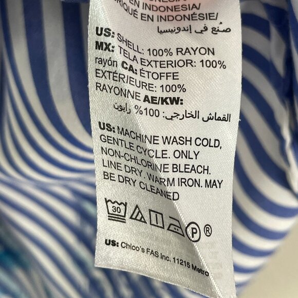 Chicos Womens XL Button Up Striped Blouse Long Dolman Sleeve Tunic Top Shirt - Picture 5 of 12